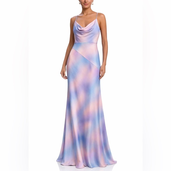Liv Foster Dresses & Skirts - Liv Foster NWT Size 6 Pastel Watercolor Satin Cowl Neck Prom Formal Maxi Gown